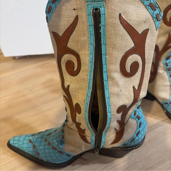Donald J. Pliner Turquoise Mother of Pearl Cowboy Boots Western Rodeo Womens 9M - Picture 9 of 12